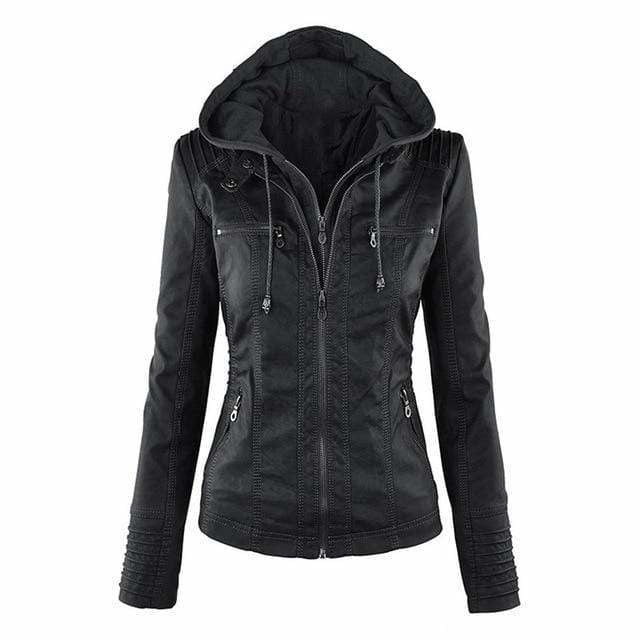 Women's hooded fitted jacket with long sleeves and multiple zip pockets