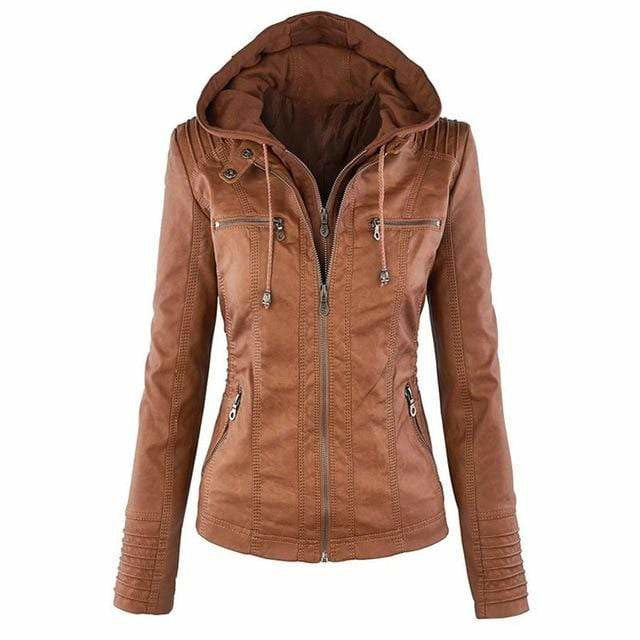 Women's hooded fitted jacket with long sleeves and multiple zip pockets