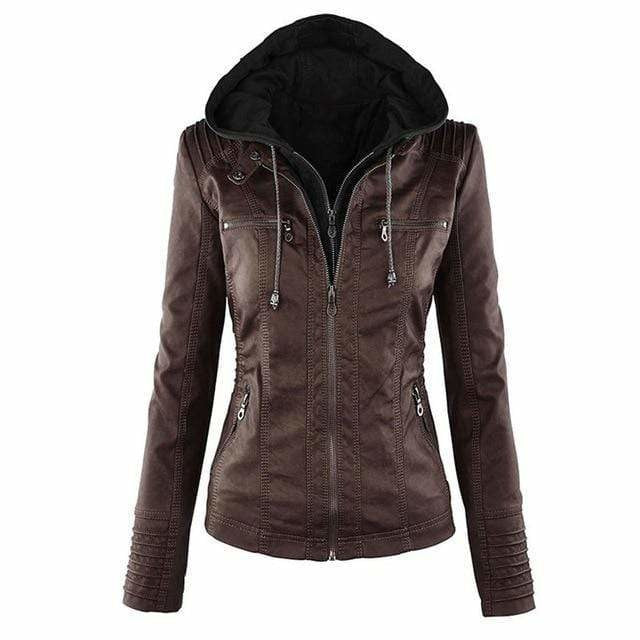 Women's hooded fitted jacket with long sleeves and multiple zip pockets