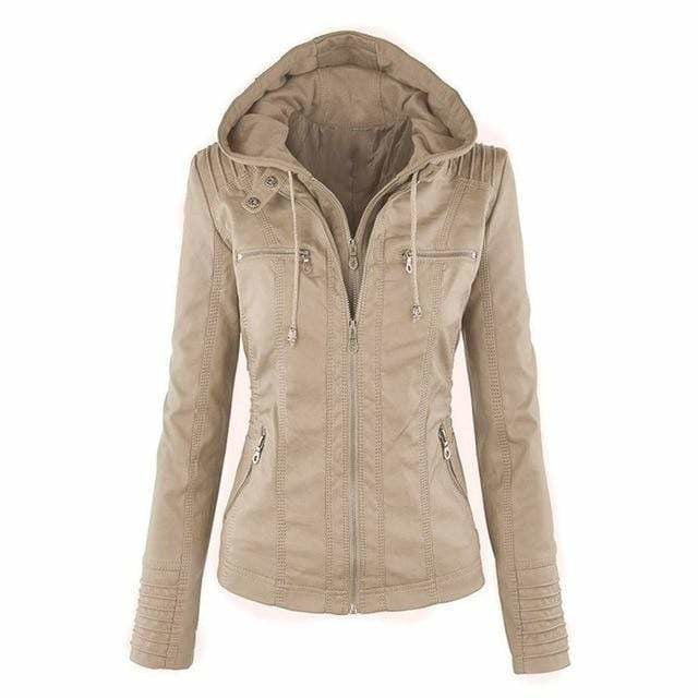 Women's hooded fitted jacket with long sleeves and multiple zip pockets