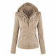 Women's hooded fitted jacket with long sleeves and multiple zip pockets