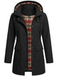 Women's hooded parka jacket with plaid lining and front flap pockets