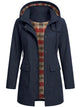 Women's hooded parka jacket with plaid lining and front flap pockets