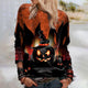 Women's Halloween graphic sweatshirt with pumpkin witch hat design