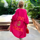 Women's oversized longline cardigan with LOVE PEACE graphic on the back