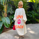Women's oversized longline cardigan with LOVE PEACE graphic on the back