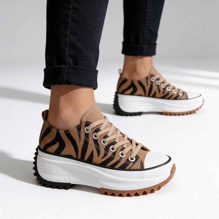 Women's platform sneakers with lace-up fronts, contrast toe caps and ridged soles