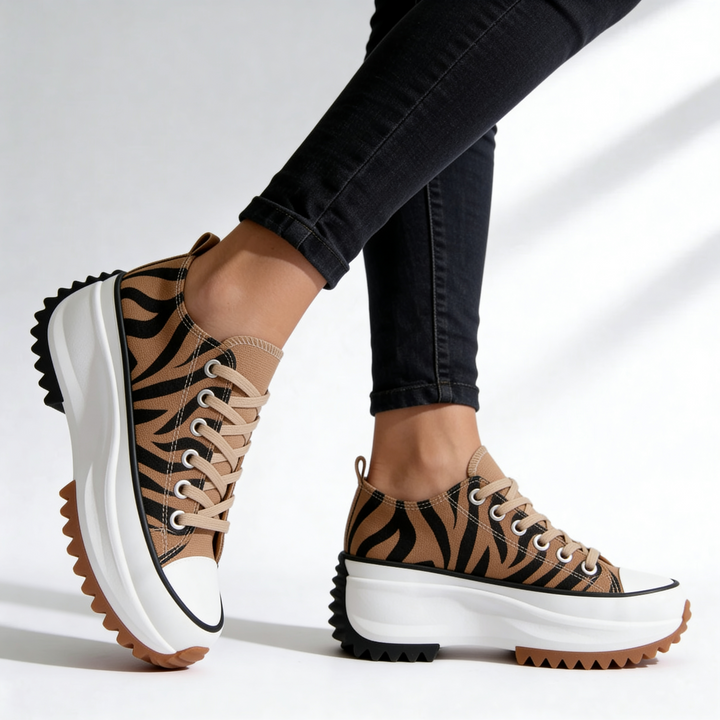 Women's platform sneakers with lace-up fronts, contrast toe caps and ridged soles