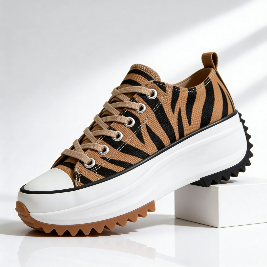 Women's platform sneakers with lace-up fronts, contrast toe caps and ridged soles