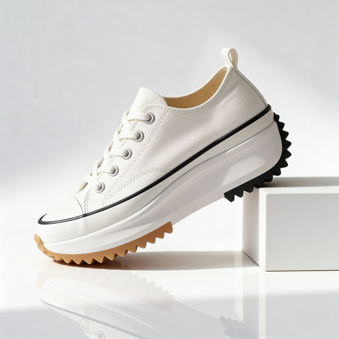 Women's platform sneakers with lace-up fronts, contrast toe caps and ridged soles