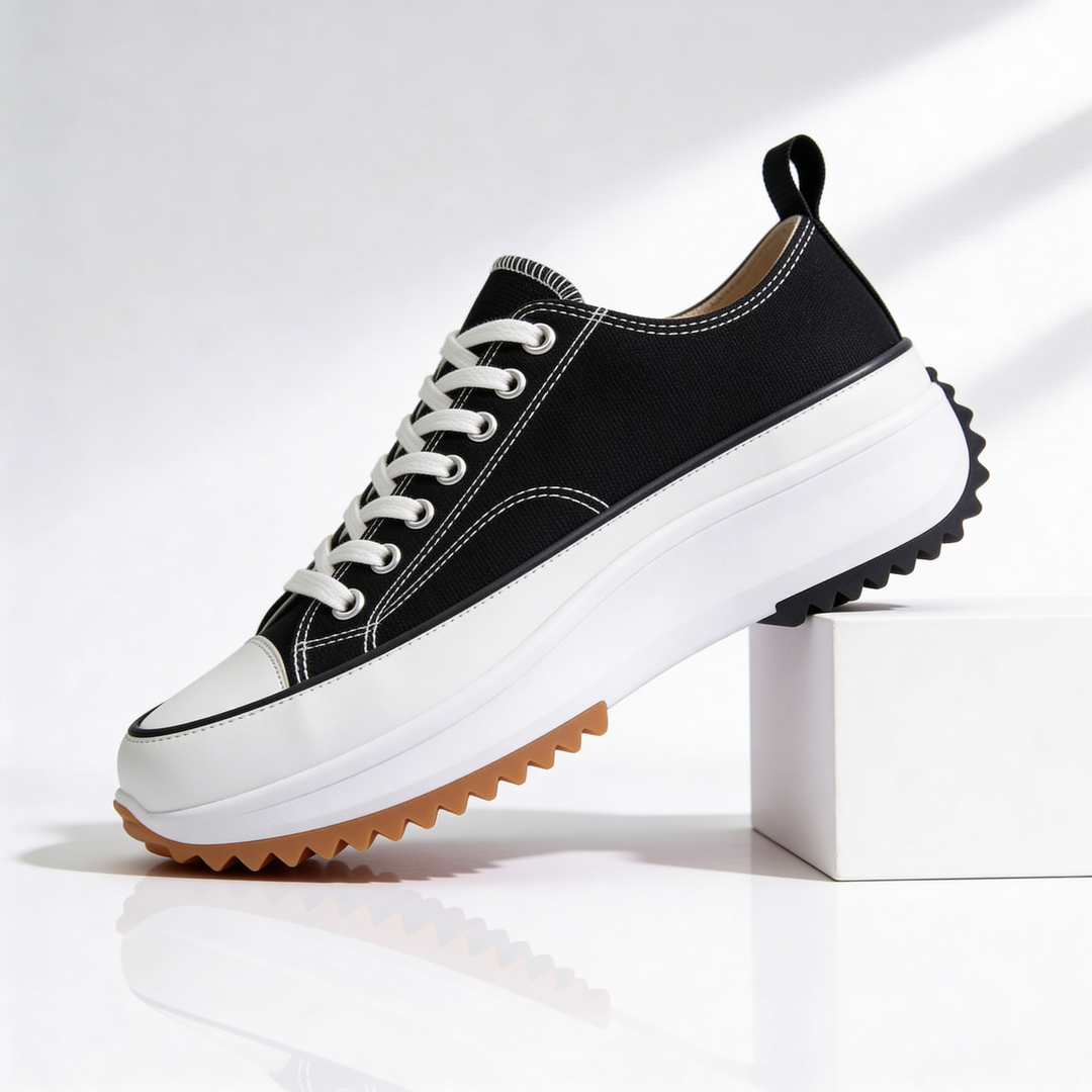 Women's platform sneakers with lace-up fronts, contrast toe caps and ridged soles