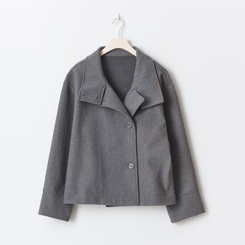 Women's double-breasted coat with stand collar and long sleeves