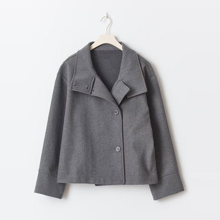 Women's double-breasted coat with stand collar and long sleeves