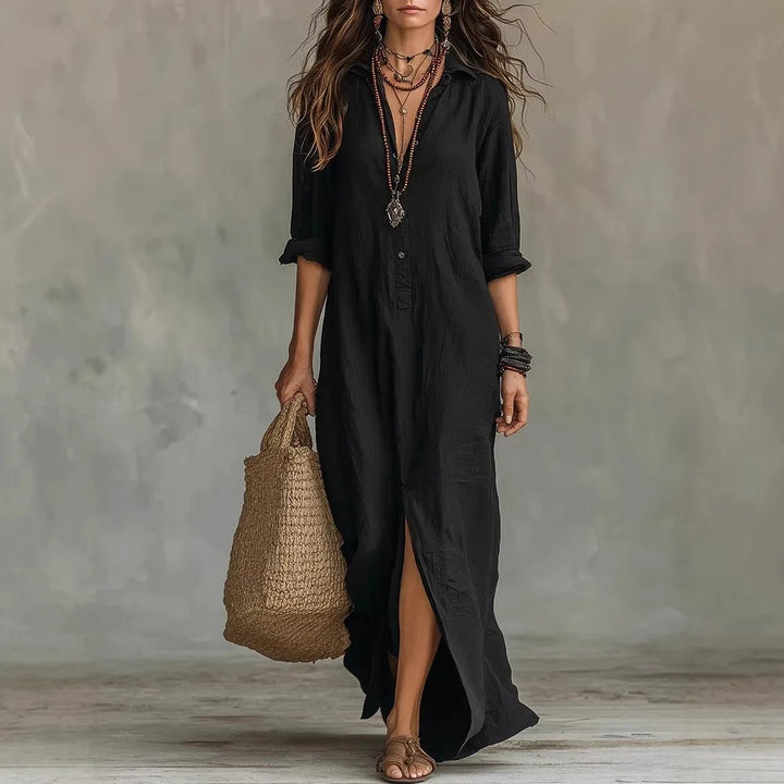 Bridget | Women's Maxi Shirt Dress Three Quarter Sleeves Loose