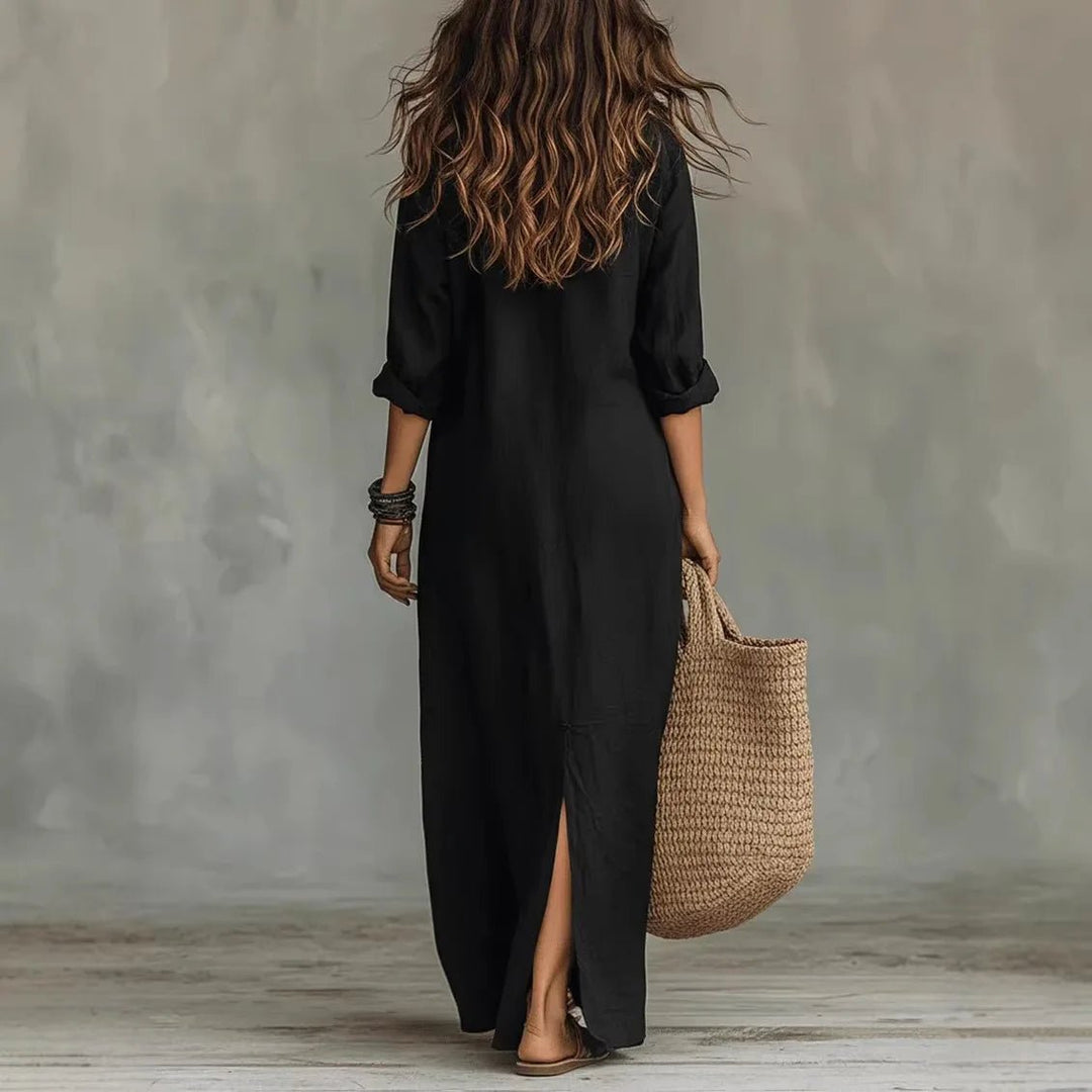 Bridget | Women's Maxi Shirt Dress Three Quarter Sleeves Loose