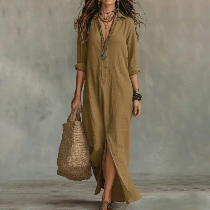 Bridget | Women's Maxi Shirt Dress Three Quarter Sleeves Loose