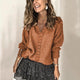 Women's ribbed V-neck button front sweater with long sleeves and cuff buttons