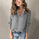 Women's ribbed V-neck button front sweater with long sleeves and cuff buttons