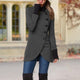 Women's single breasted coat with stand collar, long sleeves and curved hem