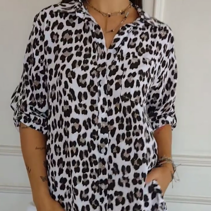 Madeleine | Women's V-Neck Leopard Print Top