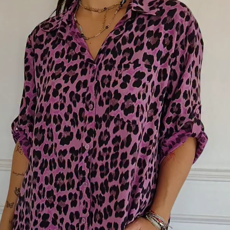 Madeleine | Women's V-Neck Leopard Print Top