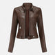 Women's cropped moto jacket with stand collar, long sleeves and zip pockets