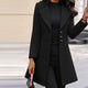 Women's longline tailored coat with notched lapels and button front