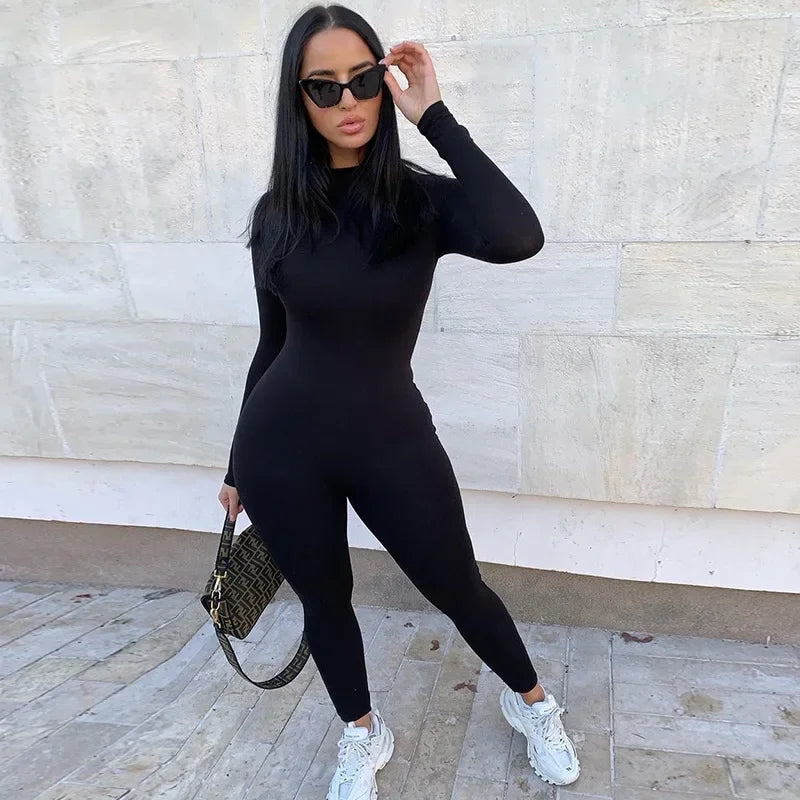 Colleen | Women's Bodycon Jumpsuit Long Sleeve Mock Neck Full Length Activewear