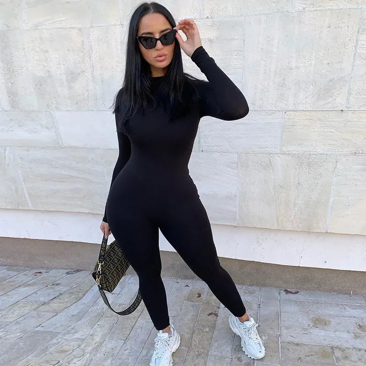 Colleen | Women's Bodycon Jumpsuit Long Sleeve Mock Neck Full Length Activewear