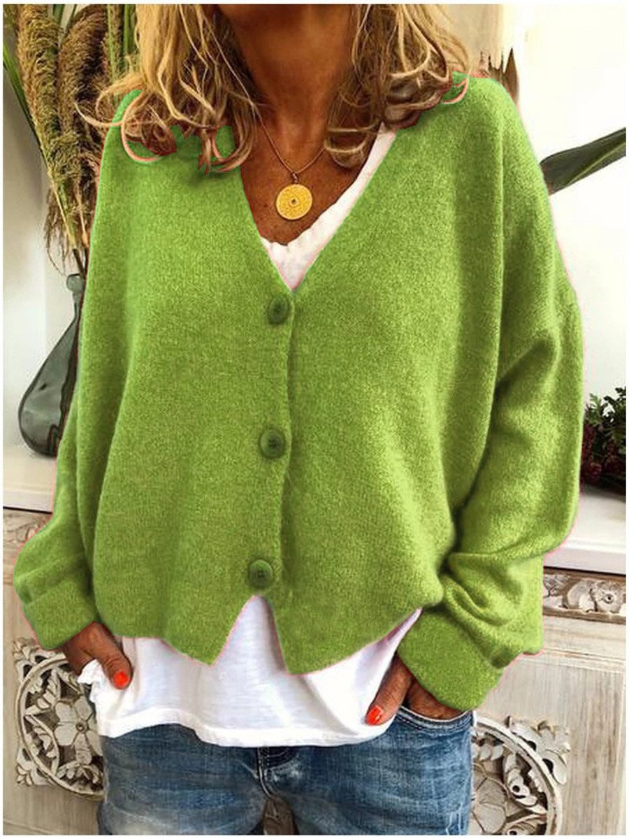 Brigitta | Women's V-Neck Button-Front Relaxed-Fit Knit Cardigan