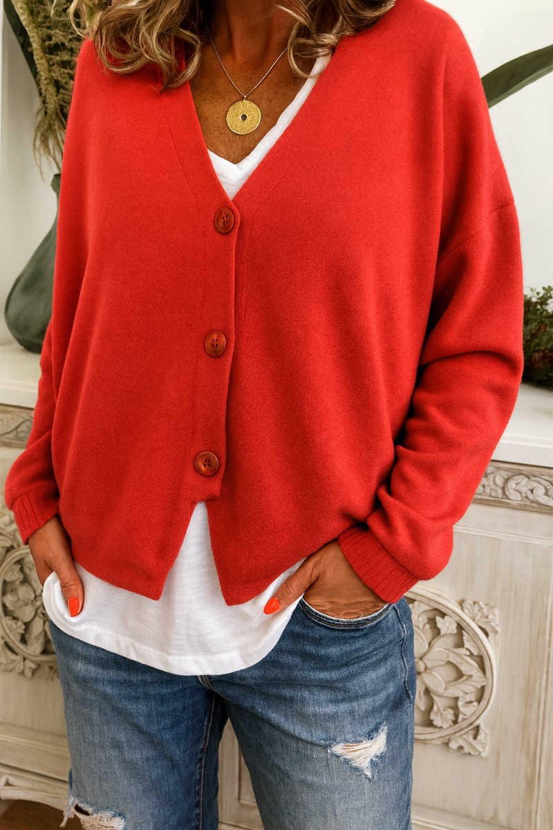 Brigitta | Women's V-Neck Button-Front Relaxed-Fit Knit Cardigan